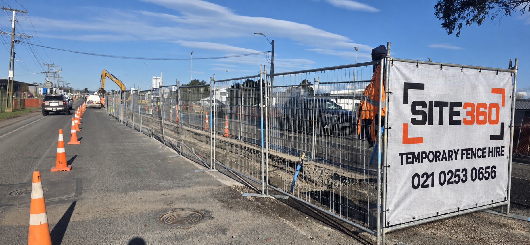 Site360 temporary fencing along a civil works site in Hastings
